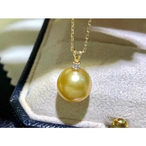 18K Real Gold AU750 Natural Southsea Gold Pearl 10-11mm Round Pearl Pendant Nice Wedding Party Jewelry Gift