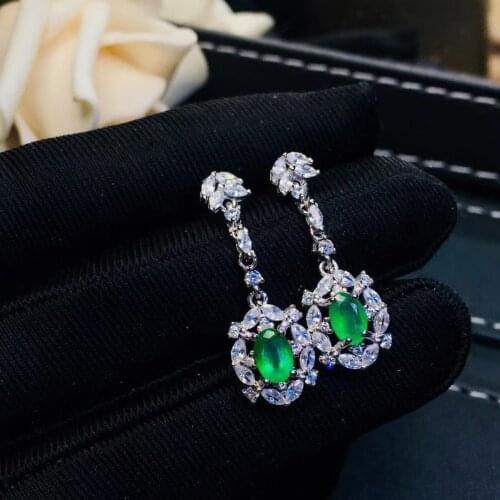 Natural green emerald drop earrings S925 silver natural Gemstone drop earrings fashion long Wheat spike Women gifts jewelry
