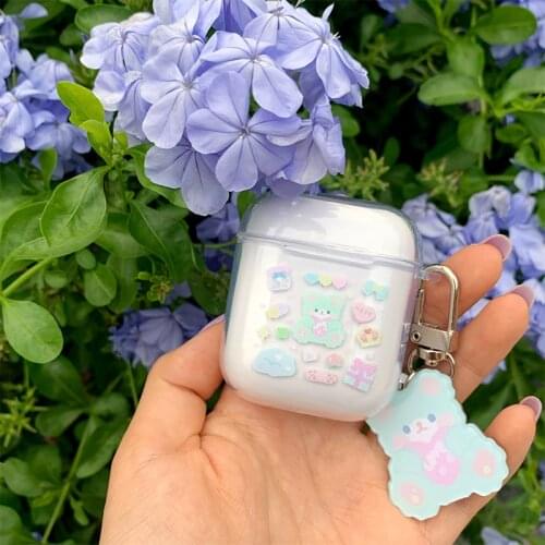 Cute Soft TPU Airpod Case Green Bear Airpod Pro Case Accessories Case Protective Cover Bag Box Earphone Case Key Airpods Case