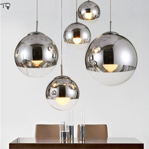 Nordic Gold Silver Glass Mirror Ball Pendant Lamp Modern Simple Industrial Hanging Lamp Restaurant Bar Kitchen Fixture Luminaria