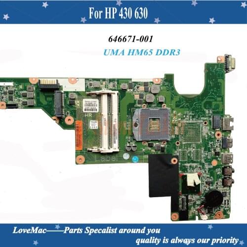 High quality 646671-001 Laptop Motherboard For HP PAVILION 430 630 HM65 DDR3 UMA MB Main Board 100% tested