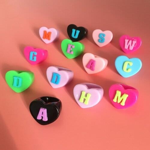 Y2K Jewelry 26 English Letter Rings for Women Acrylic DIY Harajuku Vintage Candy Color INS Rings Charms 90s Aesthetic New Gifts