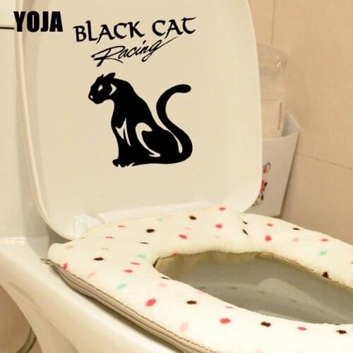 YOJA 18.3*21.8CM Funny Living BedRoom Home Decor Toilet Decal Wall Sticker Black Cat Racing T4-0009