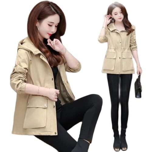 New 2021 Spring Autumn Hooded Womens Jacket Fashion Short Ladies Small Windbreaker Coats Casual Elegant Female Outerwear