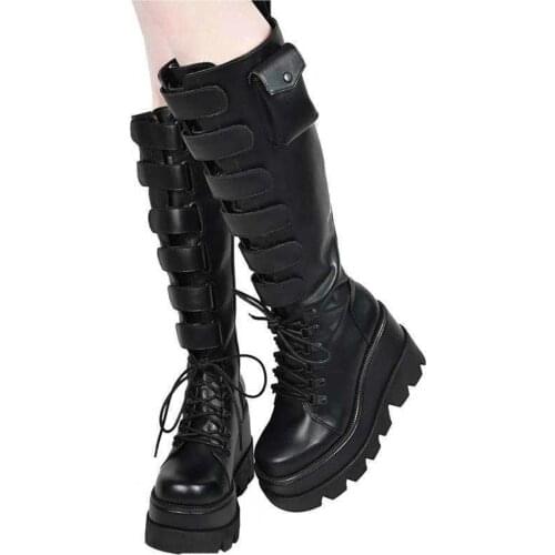 Womens Fashion Boots Casual Mid-tube Lace-up High-top Platform Kknight Boot High Quality Temperament Simple Shoes Free Shipping