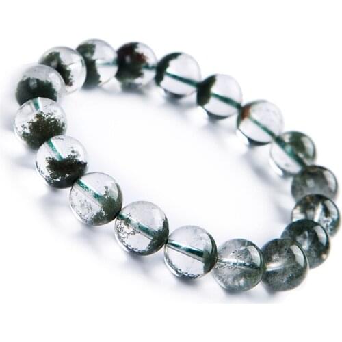 Genuine Natural Green Phantom Quartz Crystal Clear Round Stone Fashion Women Bead Bracelet 11.5mm