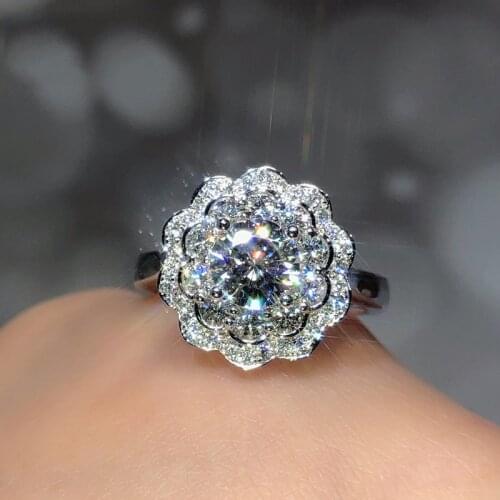 Flower Lovers ring 925 Sterling silver Diamond cz Engagement Wedding Band Rings for women Bridal Finger Jewelry Gift
