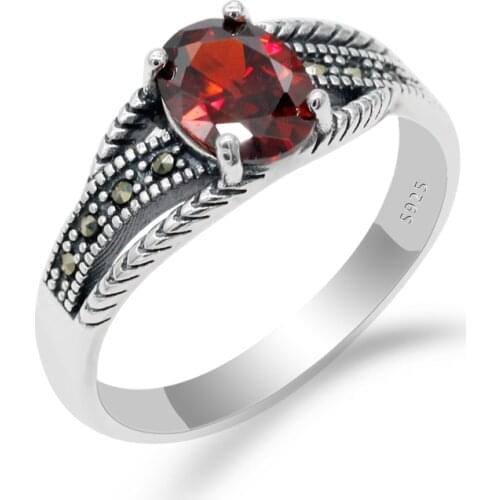 925 Sterling Silver Red Cubic Zircon Ring For Women Mosaic Stone do old style Vintage Delicate Ring for Ladies Fashion Jewelry