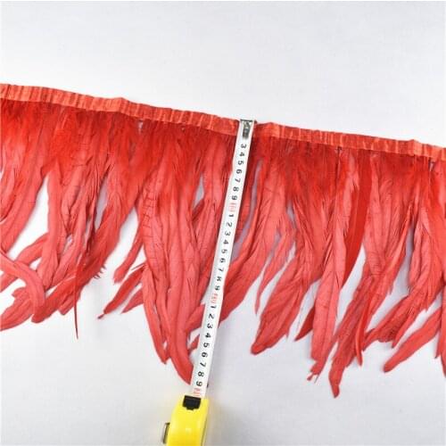 1meters pheasant Rooster Tail red Feather ribbon Trim 25-30cm DIY decor feathers For Crafts Dress Skirt Carnival Costumes Plumas