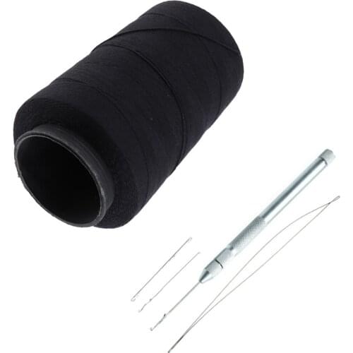 1 Roll Black Weaving Thread 902 Yards with 1pcs Latch Hook Crochet Needles for Making Wig Sewing Hair Weft Weaves Extensions
