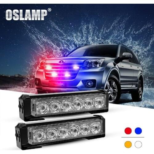 2 Pcs Car Strobe Light 6 LEDs Auto Warning Hazard Lamp with Switch Truck SUV Police Grille Emergency Flashing Light Red Blue