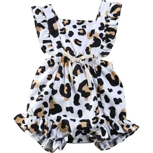 2020 Fashion Toddler Kids Baby Girl Sleeveless Ruffle Romper Leopard Print Summer Bowknot Kids Jumpsuit Newborn Clothes