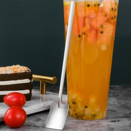 2021 Creative 304 Stainless Steel Honey Teaspoon Long Handle Ice Spoon Spade Shape Stirring Spoon Korean Ice Cream Coffee Spoon