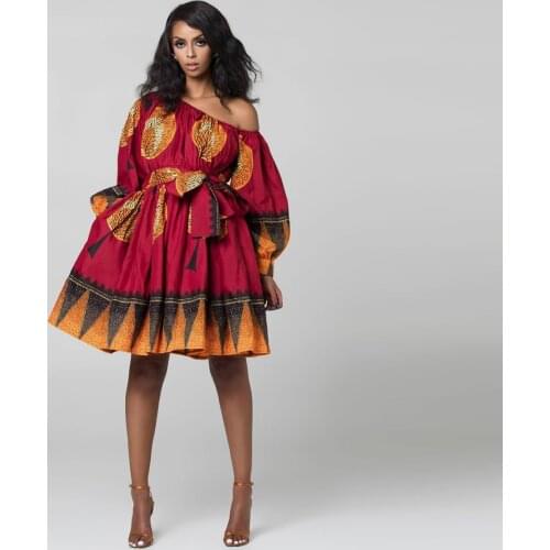 African Cute Dresses for Women Traditional African Clothing Dashiki Ankara Summer Bandage Dress Hijab Print African Clothes