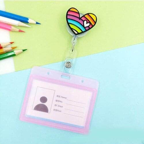 Acrylic Loving Heart Badge Scroll Student Nurse Office Reel Character Candy Color Scalable Exhibition Business Card Badge Holder