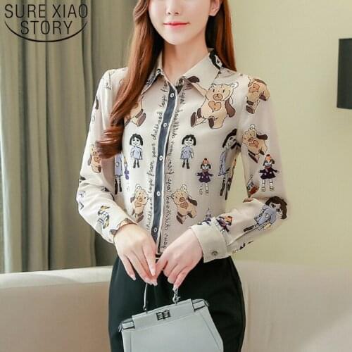 Blusas Mujer De Moda 2020 New Silk Fashion Ladies Shirts Long Sleeve Women Tops and Blouses Print Cartoon Blouse Women 8424 50