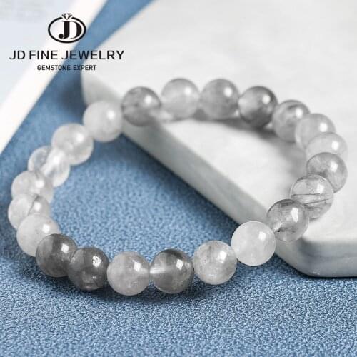 JD Good Quality 4/8/10/12mm Natural Devil Crystal Quartz Bracelet Gray Color Cloud Quartz Jewelry For Men And Women