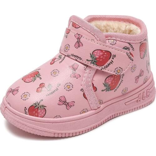 COZULLAA Children Girls Floral Winter Plush Lining Snow Boots Cotton Shoes For Kids Hook & Loop Ankle Boots Size 22-33