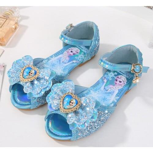 Disney Spring Autumn New Girl Crystal Shoes soft bottom non-slip Flat Heel Princess Shoes Little Girl Frozen Elsa Sandals