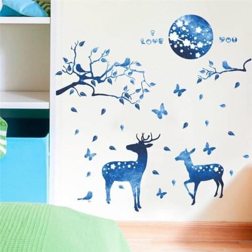 Fantastic Sika Deer With Butterfly Wall Art Stickers For Kids Room Bedroom Home Decoration Diy 3d Animal Wall Mural Decals