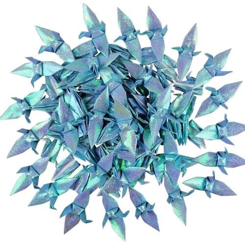 100PCS 10CM Blue Origami Crane Folded DIY String Paper Garlands for Wedding Birthday Baby Shower Party Backdrop Home Decroation