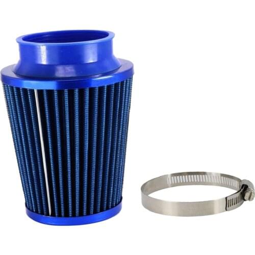 Blue 76mm Car Truck Turbo Cold Air Filter Round Cone High Flow