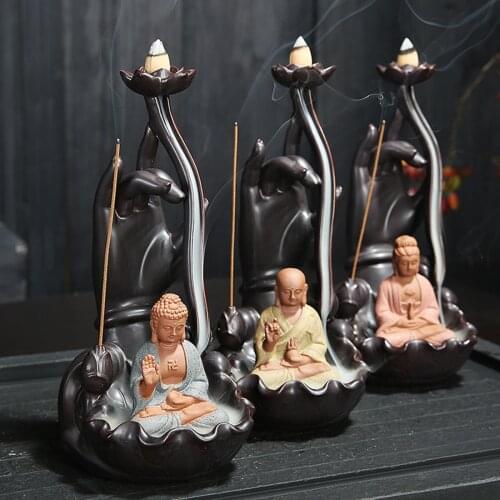 Ceramic Backflow Incense Burner Tathagata Buddha Incense Stick Holder 10pcs Cone Incense Home Office Teahouse Bouddha Decoration