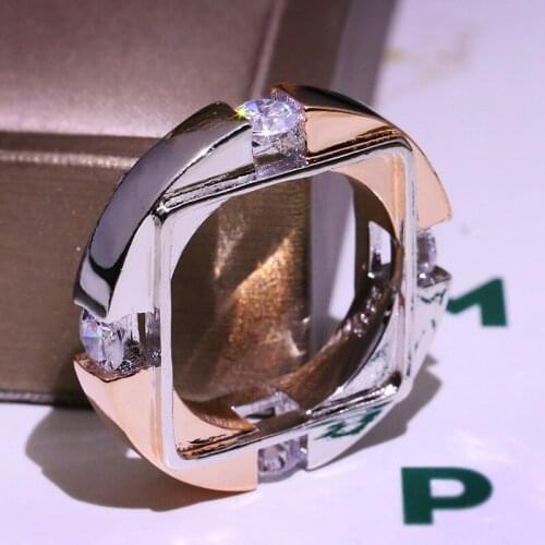 New Trendy Silver Gold Mixed Color Metal Finger Ring Luxury Wedding Band White AAA Zircon Stone Rings Hip Hop Jewelry