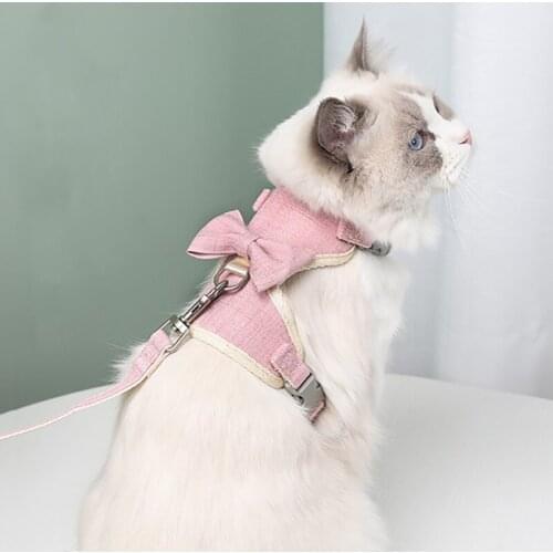 Breathable Cat Harness And Leash Set Cute Handmade Bowtie Pink Puppy Bow Daisy Cotton Kitten Rabbit Walking Lead Accessories Pet