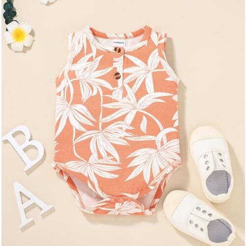 Summer Newborn Infant Baby Girls Boys Clothes O-neck Cotton Leaf Printed Sleeveless Romper One-Peice Beach Party Jumpsuit#p4
