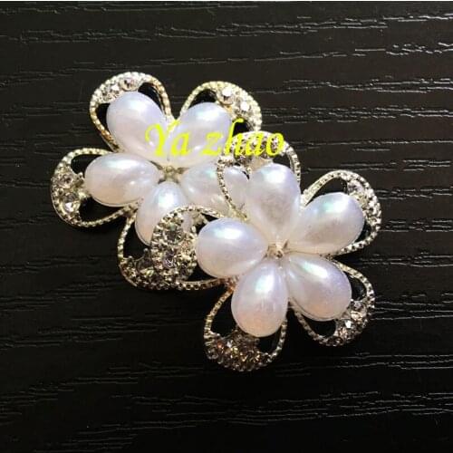 Metal Rhinestone Pearl Button Alloy Crystal Flower Buttons 40pcs/lot