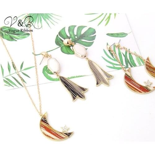 Vogue Ribbon Diy Handmade Jewelry Making Moon Star Charms Pendants Necklace Earring Set Components Fashion Accessories Gifts