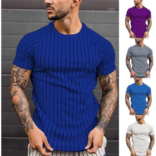 Summer Men T-shirt O Neck Vertical Stripes Short Raglan Sleeve Loose T-shirt Fashion Stripes Short Sleeve T-shirts Tops for Work