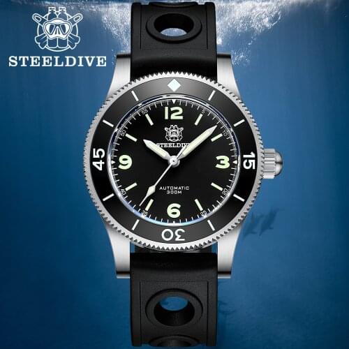 STEELDIVE SD1952 No Date Sapphire Crystal 41mm Black Dial Luminous 300M Waterproof NH35 Automatic Movement Mens Wrist Watch