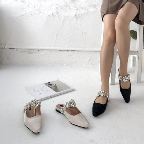 Fashion Women Slippers Round Toe Slides Crystal Mules Shoes Shallow Design Outdoor Flats Casual Beach Shoes Woman Size 35-39