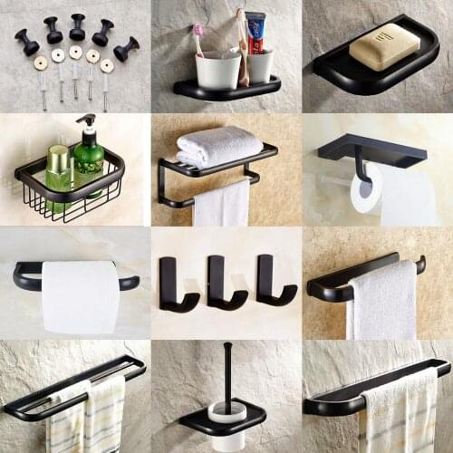 Black Oil Rubbed Bronze Square Bathroom Accessories Set Bath Hardware Towel Bar Soap Dish Toilet Paper Holder Robe Hook mm016