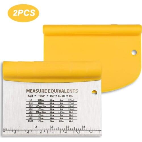 2 in 1 Stainless Steel Bench Dough Scraper Set Multi-function Bread Making Tools with Measurement for Cake Baking Tool