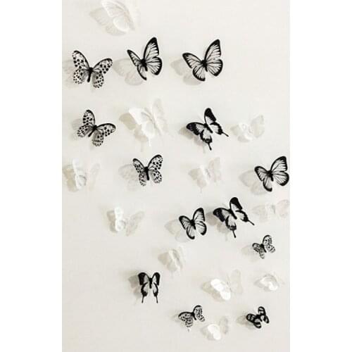 18pcs Black white 3d Crystal Butterfly Wall Sticker wedding decoration Butterflies Art Decals living room bedroom decor Stickers