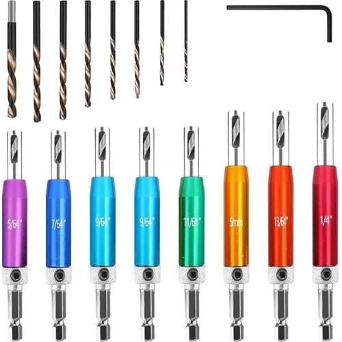 OOTDTY 8Pcs/Set Self Center Hinge Drill Bits, Hinge Hole Opener with Wrench for Wooden Doors, Cabinets, Windows Woodworking
