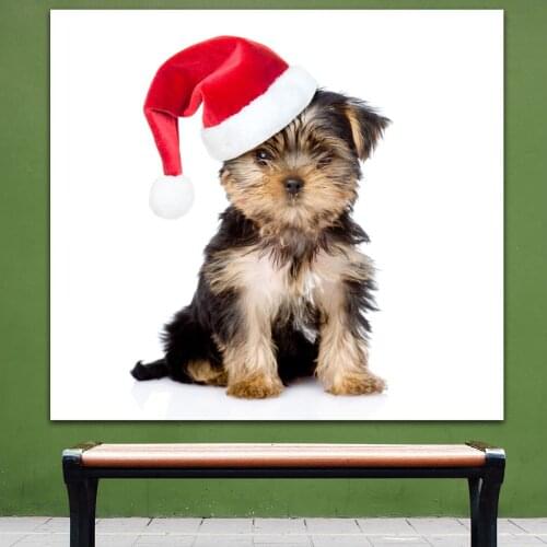 Printing custom canvas print Christmas Dog White background Wall art canvas prints pictures for living room and bedroom No Frame