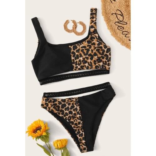 Sexy Vest Type Push Up Brazilian Bikini Set Patchwork Leopard Swimwear Women Bikinis Lace Bathing Suit Beach Wear Female Biquini