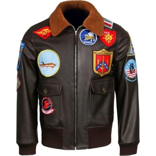 Top Gun: Maverick 2020 Pilot Jacket Mens Brown Winter PU Leather Aviator Jacket Warm Collar Coat Windbreaker Cosplay Costumes