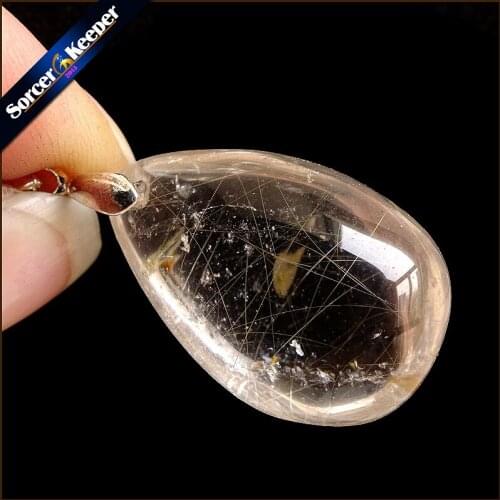 Rare Natural Quartz Gold Rutilated Garden Quartz Crystal Love Necklace Pendant natural minerals Fish Tank Beads PS230
