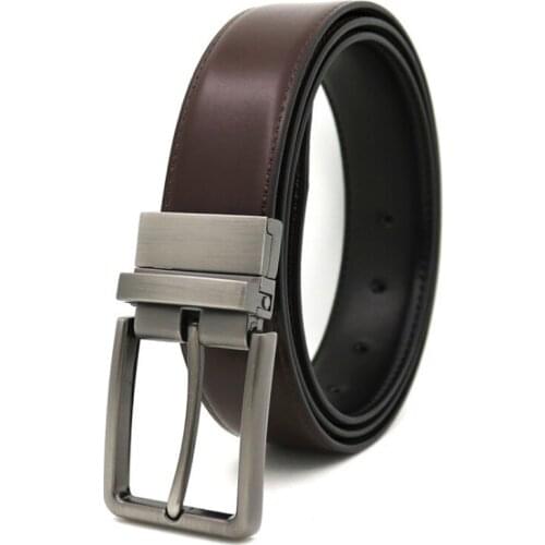 New Stitching Mens Reversible Rotating Classic Dress Strap Casual Belt Genuine Leather Black Brown with Gun Brush Buckle