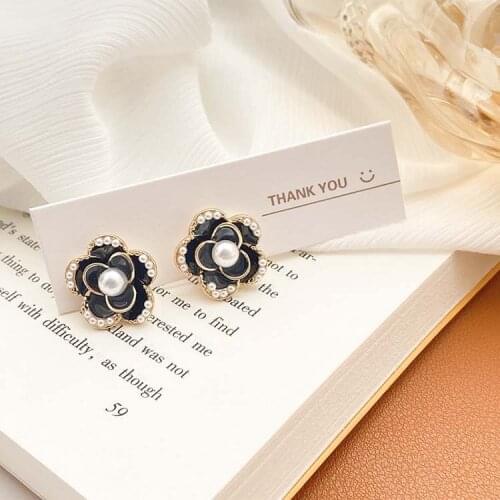 Black Flowers Earrings No Hole Ear Clips Fashion Pearl Flower Clip Earring Without Piercing Minimalist Earrings Jewelry CE1387