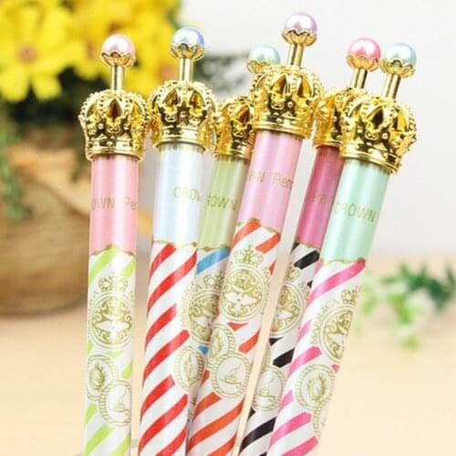 36 Pcs Per Set Cartoon Crown Ballpoint Pen Metal Push Creative Water Pen 0.5mm Gel Pen Wholesale