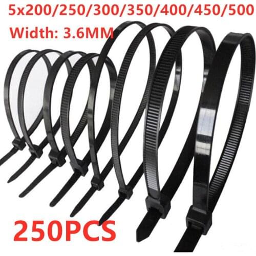 Width 3.6mm)Nylon cable ties 250pcs 5x200/250/300/350/400/450mm Zip Ties Self Locking Nylon Cable Tie