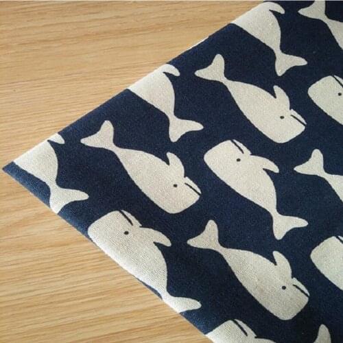Cute Whale Printing Cotton Linen Fabric Childish Style Cotton Linen Canvas Flax Material Fabric For DIY Sewing Quilting Cloth