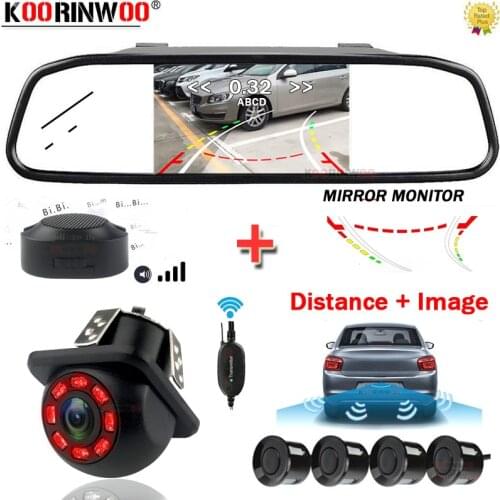 Koorinwoo Dual Core CPU Intelligent System For Cars Parking Sensors Wireless + Car Monitor Rear view Camera Tracks Camera Trunk