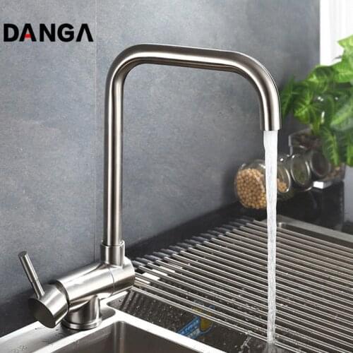 Foldable Kitchen Faucets Brushed Sink Tap Double Folding Water Tap Hot and Cold Mixer Rotatable SingleHandle Stainless Steel Tap